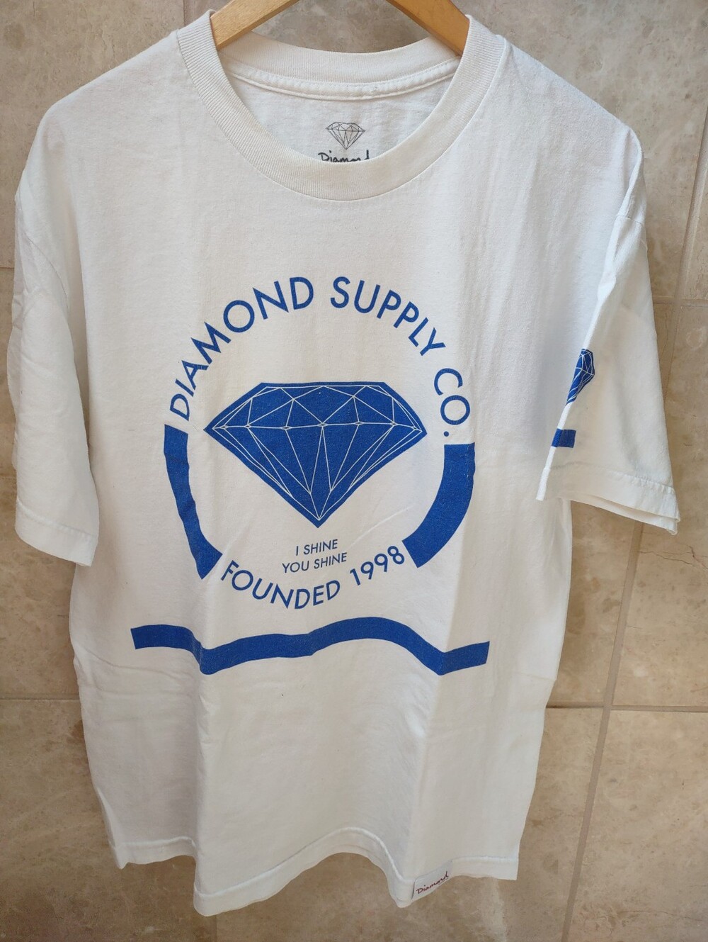 Diamond Supply Co. White Tee with Blue Diamond Graphic